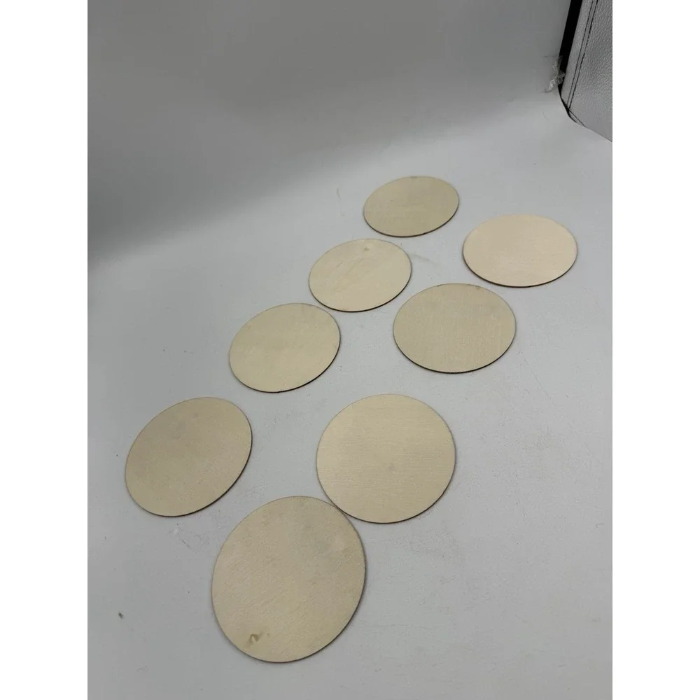 Set Of 8 Wooden Painted Coffee Themed Coasters NEW Natural Wood